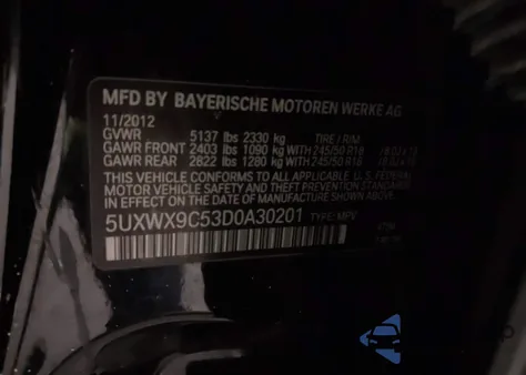 2013 BMW X3 xDrive28I from USA, damaged, VIN 5UXWX9C53D0A30201